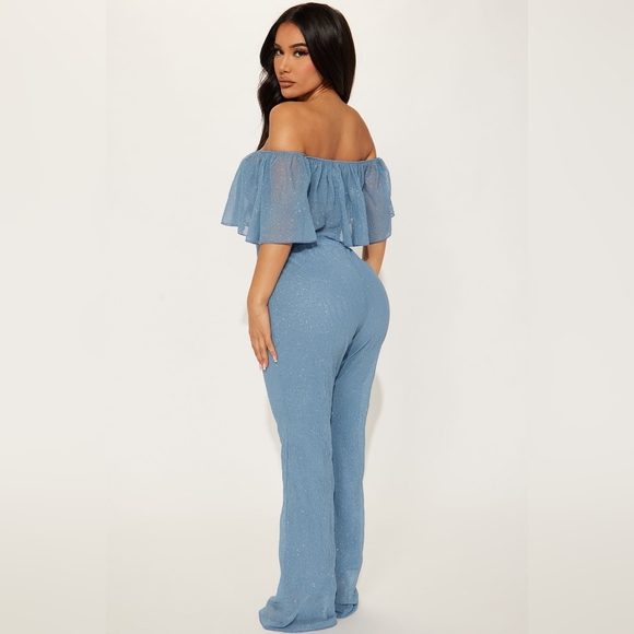 NWT 2 piece Sparkly Blue 2 pc pant set - Picture 3 of 8